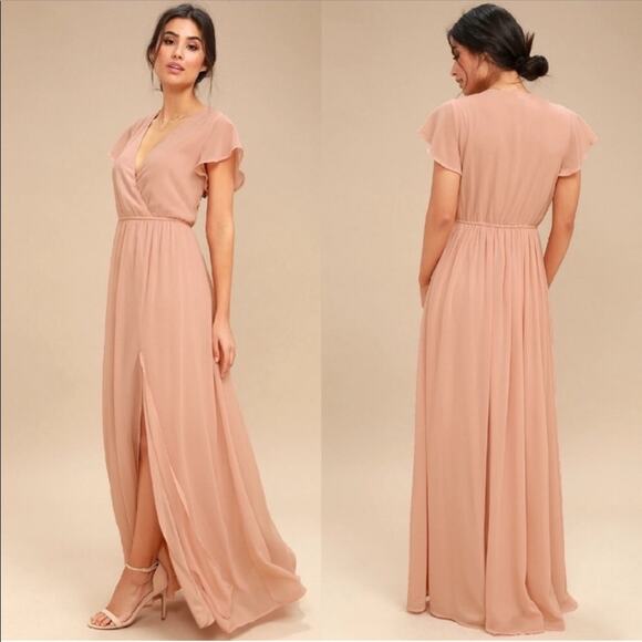 Lulus blush faux wrap front high slit maxi dress size Small - Picture 1 of 16